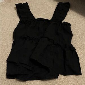 SHEIN Black Ruffled Tiered Tank Top